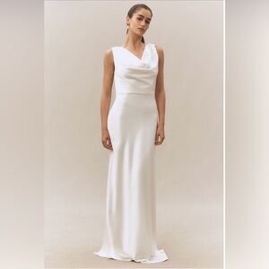 NWT Milly Cowl-Neck Hammered Satin Slip Maxi Dress